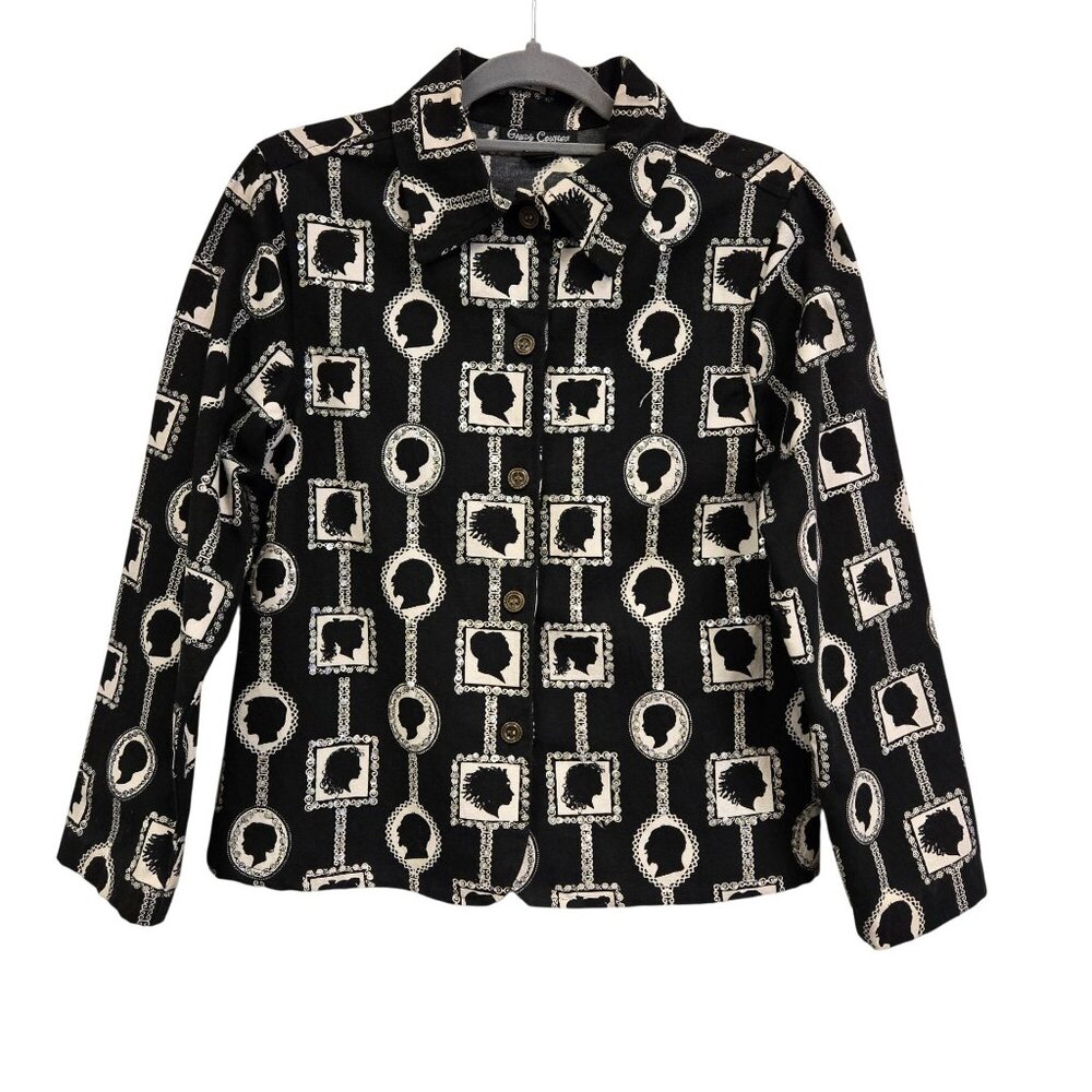 Gandy Couture Women's S Art to Wear Artsy Kitsch Quirky Black White Cameo Sequin